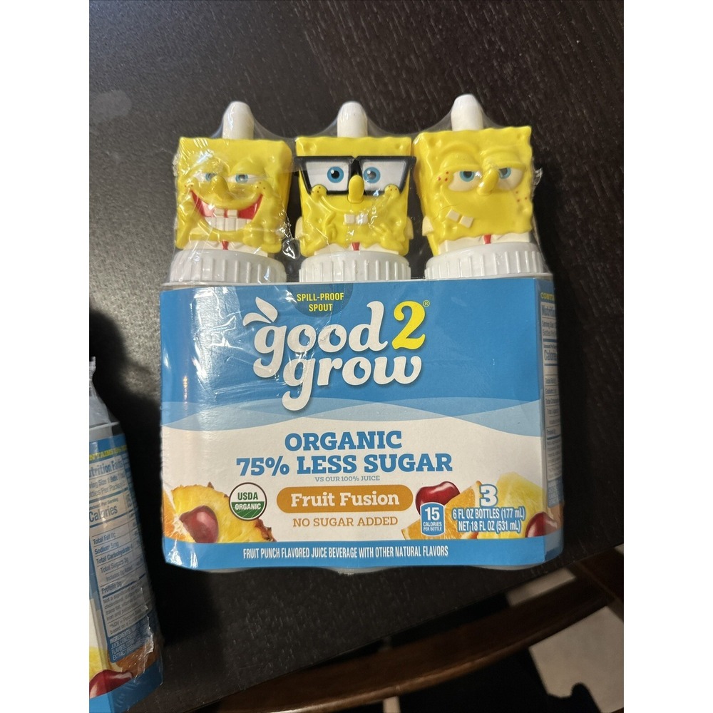 NEW 3 Good 2 Grow Organic Juice Bottles Fruit Fusion SpongeBob SquarePants